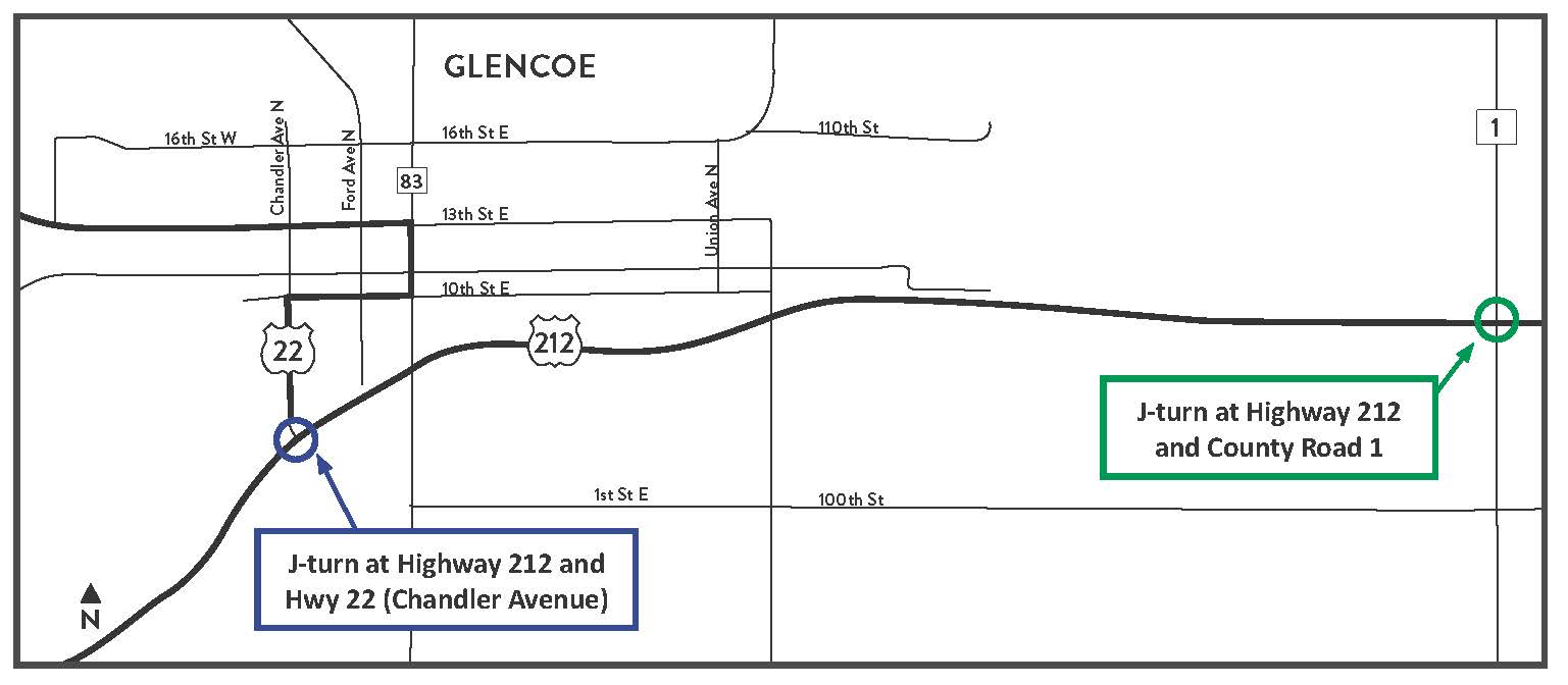 map of Hwy 212 J-turn projects
